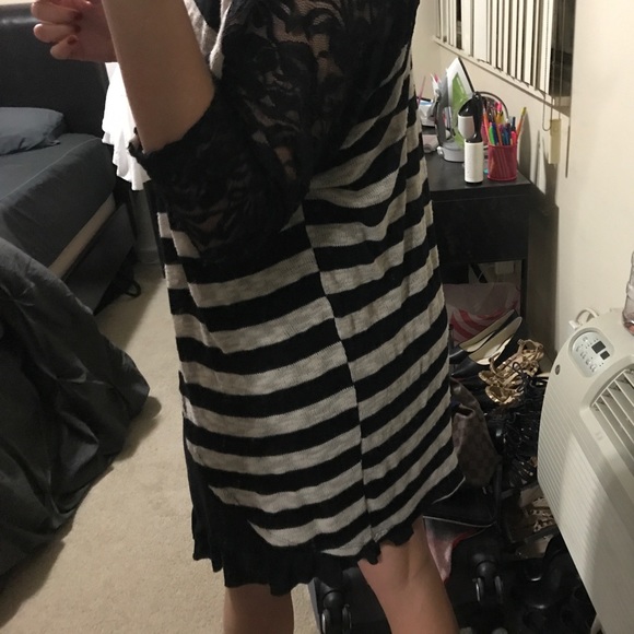 Striped and lace cocoon cardigan - Picture 5 of 5